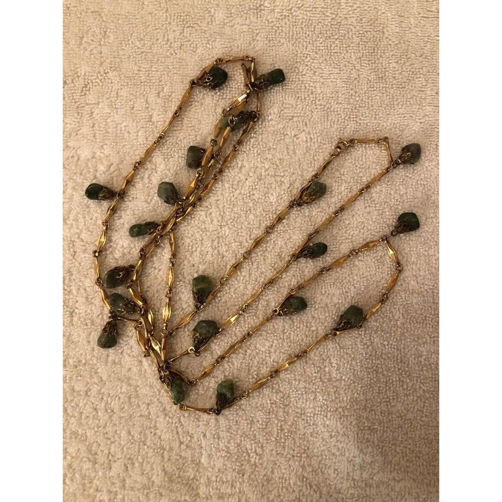 Vintage Gold Tone 52” Necklace With Stones